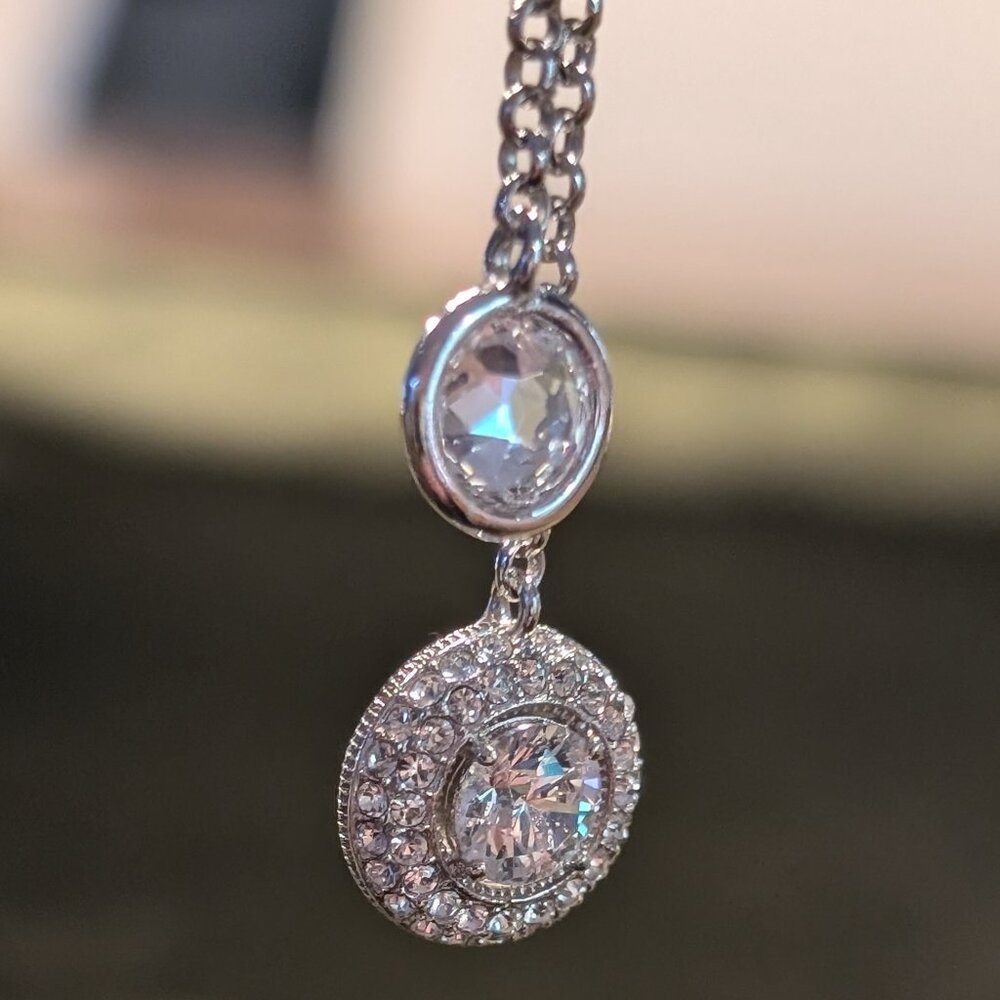 AVA Nadri Cubic Zirconia and Crystal Station Lariat Necklace in White Rhodium Br